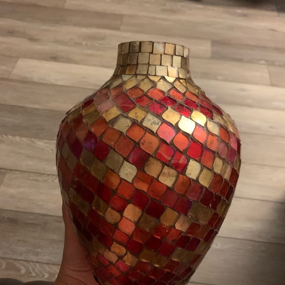Pier 1 imports Handmade Mosaic Decorative Vase - Red and Gold 19.5” - Picture 2 of 2